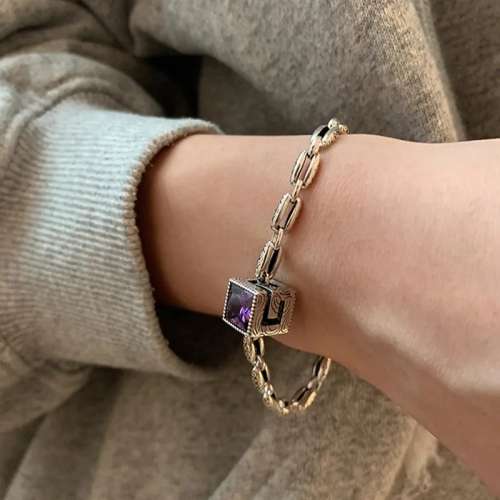 925 Silver Square CZ Vintage Bracelet