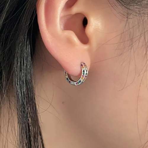 925 Silver Colorful CZ Huggie Earrings