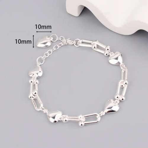 925 Silver U Shape Bracelet with Hearts