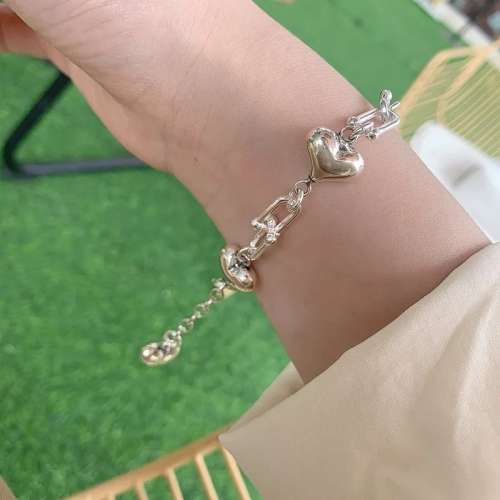 925 Silver U Shape Bracelet with Hearts
