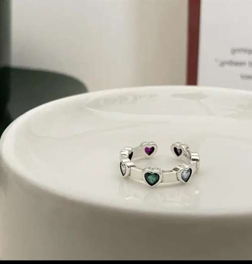 925 Silver Coloured Hearts Ring