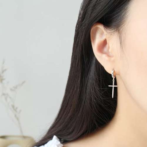 925 Silver Cross Hoop Earrings
