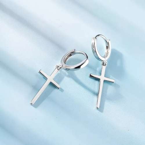 925 Silver Cross Hoop Earrings