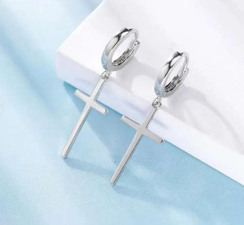 925 Silver Cross Hoop Earrings