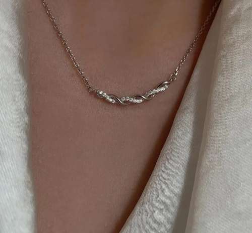 925 Silver Ripple Winding CZ Necklace