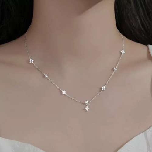 (FREE) 925 Silver Four Leaf Flower Necklace