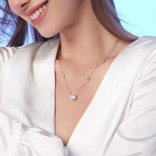 925 Silver CZ Love Halo Necklace