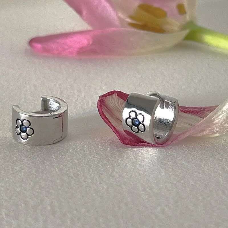 925 Silver Flower Huggie Earrings