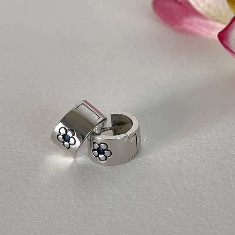 925 Silver Flower Huggie Earrings