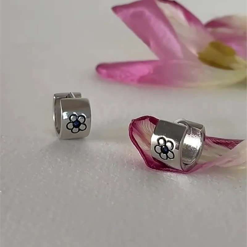 925 Silver Flower Huggie Earrings