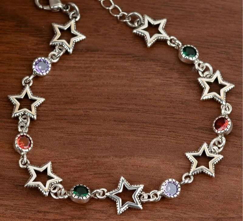 925 Silver Star and Colourful Stones Bracelet