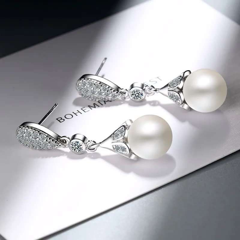 925 Silver Hanging Pearl Earrings