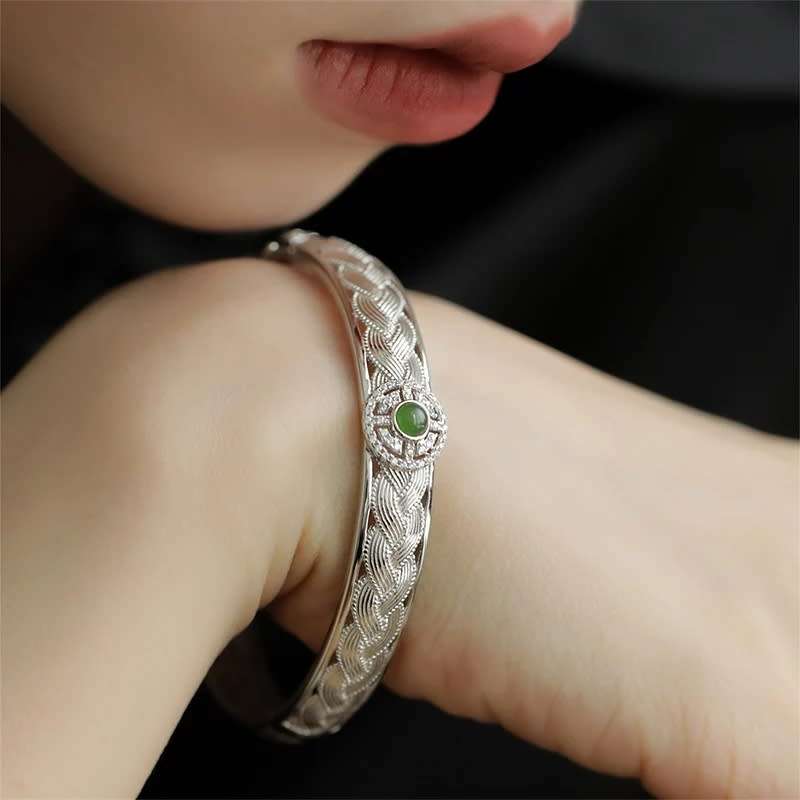 Braided Bangle with Green Zirconia