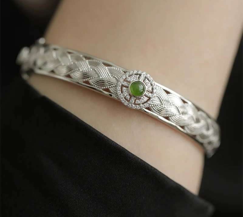Braided Bangle with Green Zirconia
