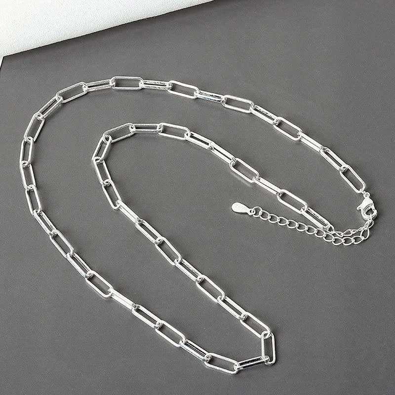 925 Silver Paperclip Clavicle Necklace