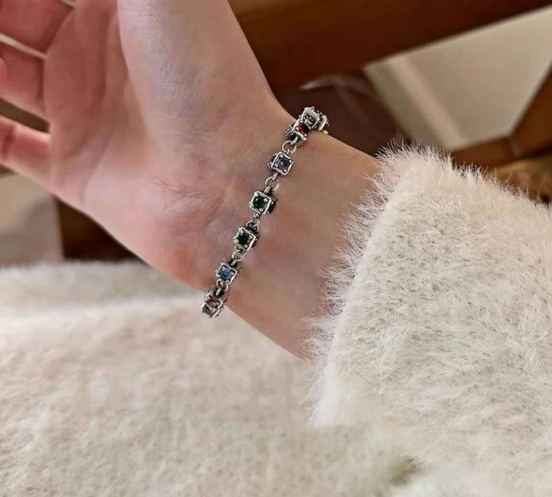 925 Silver Rubik Cube Colourful Bracelet