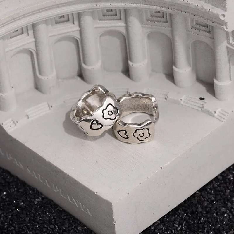 925 Silver Love Heart Flower Huggies