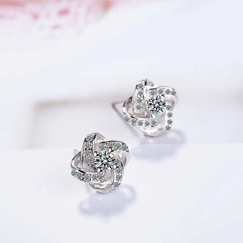925 Silver Knot CZ Earrings