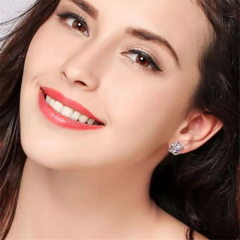 925 Silver Knot CZ Earrings