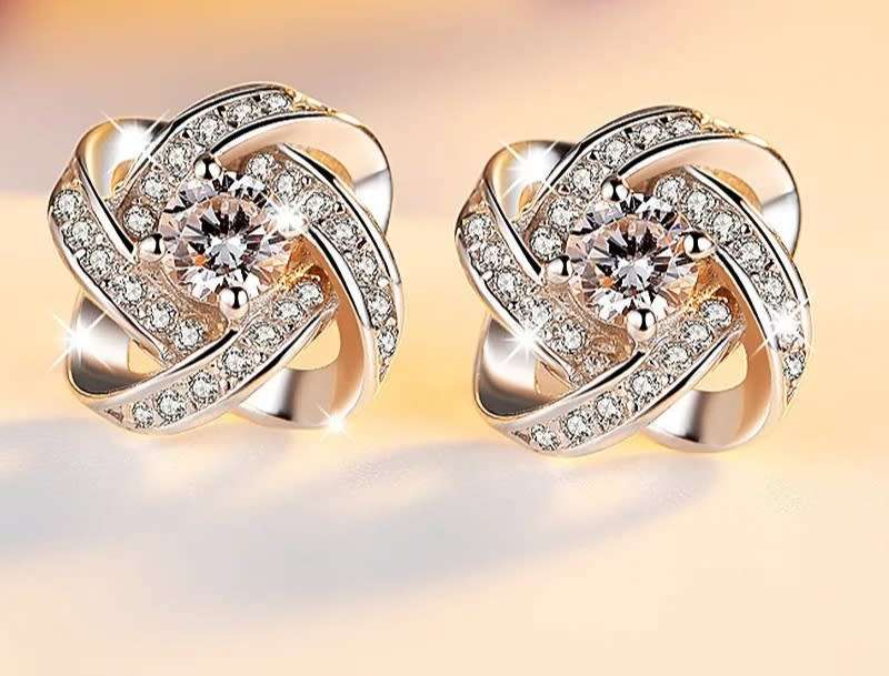 925 Silver Knot CZ Earrings