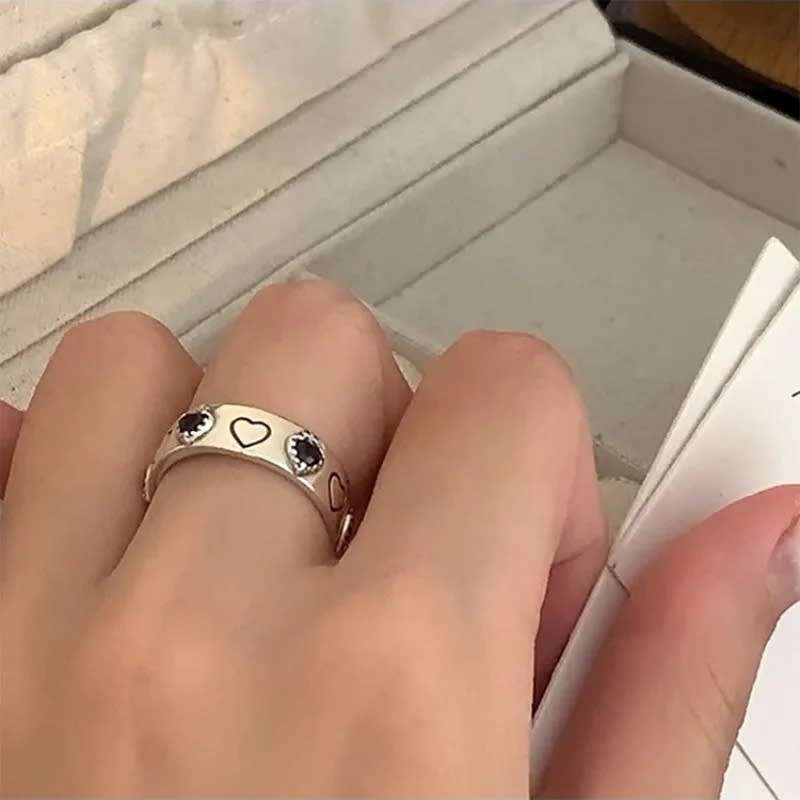 925 Silver Black Heart Ring