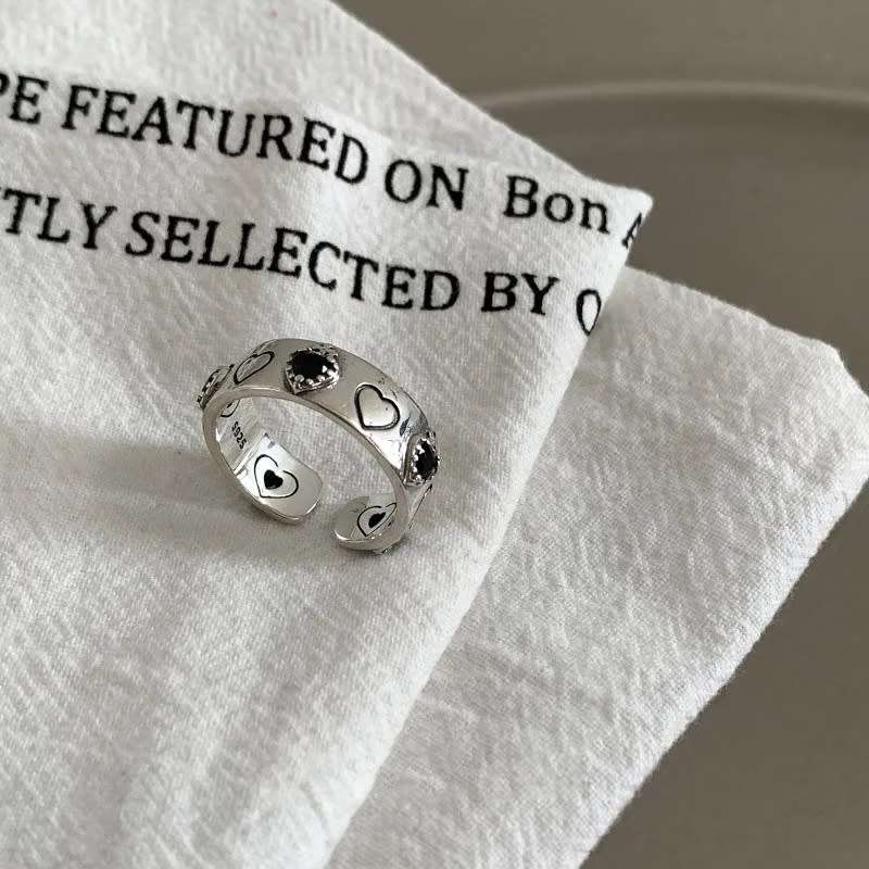 925 Silver Black Heart Ring