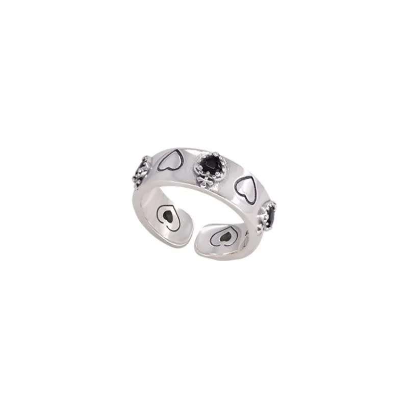 925 Silver Black Heart Ring