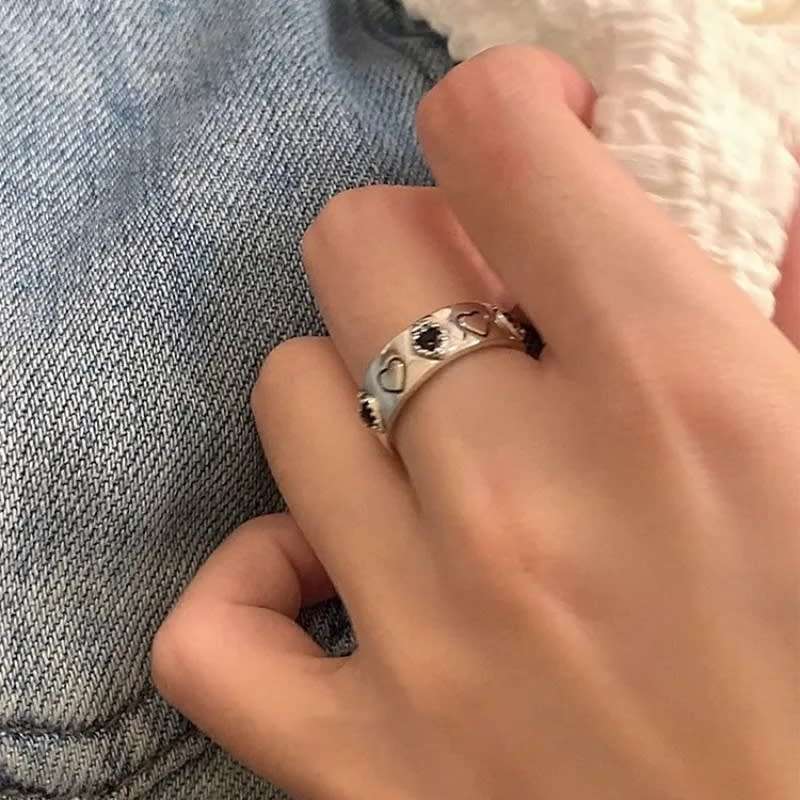 925 Silver Black Heart Ring