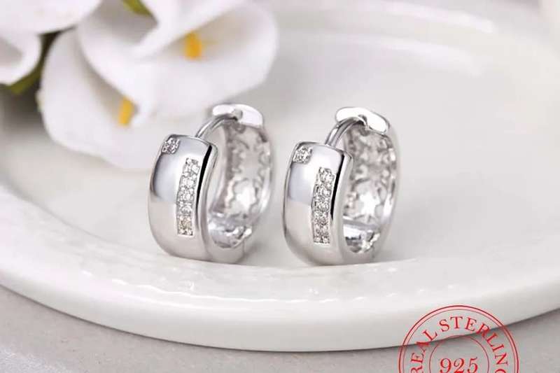 925 Silver CZ Huggie Earrings