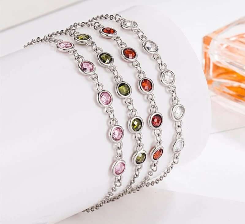 925 Silver Coloured Stone Bracelet