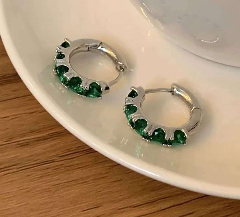 925 Silver Green CZ Hoop Earrings