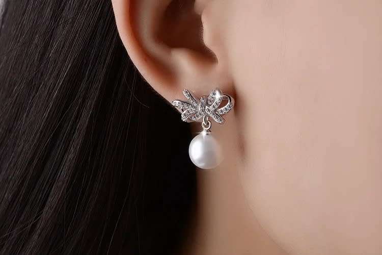 925 Silver Bow Knot Earrings with Pearl