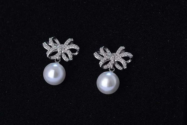 925 Silver Bow Knot Earrings with Pearl