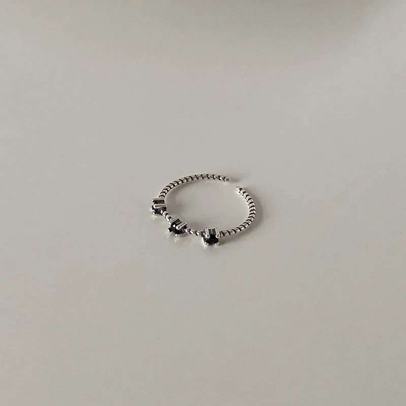 925 Silver Three Black Stone Ring
