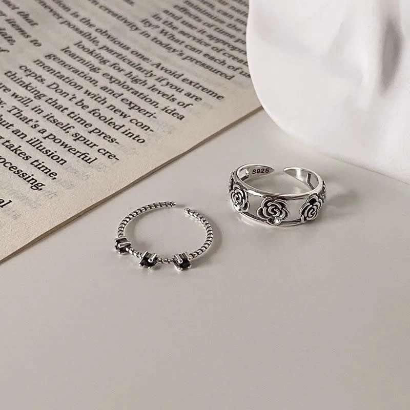 925 Silver Three Black Stone Ring