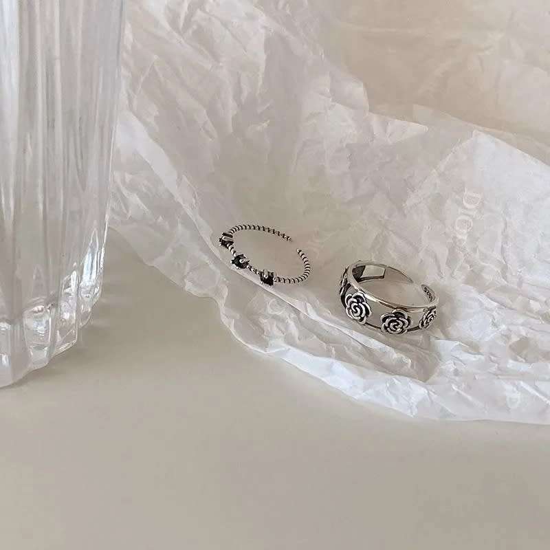 925 Silver Three Black Stone Ring