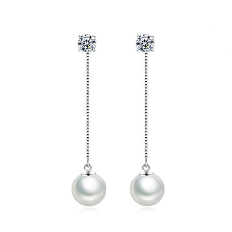 925 Silver CZ and Hanging Pearl Earrings