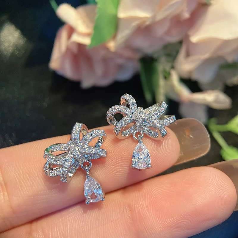 925 Silver Hanging CZ & Bow Earring