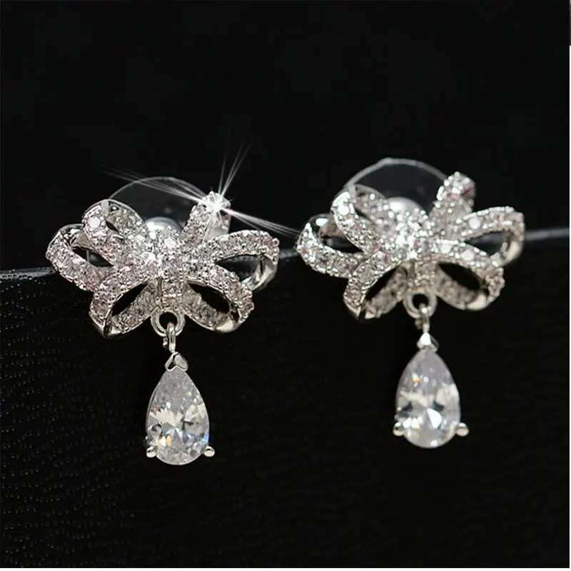 925 Silver Hanging CZ & Bow Earring