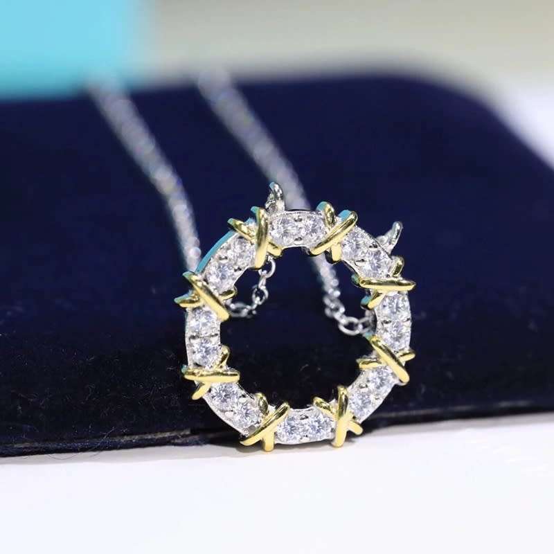 925 Silver Two Colour CZ Halo Necklace