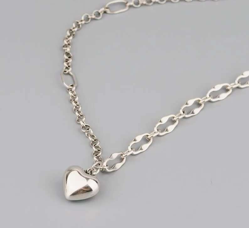 925 Silver Solid Love Heart Necklace