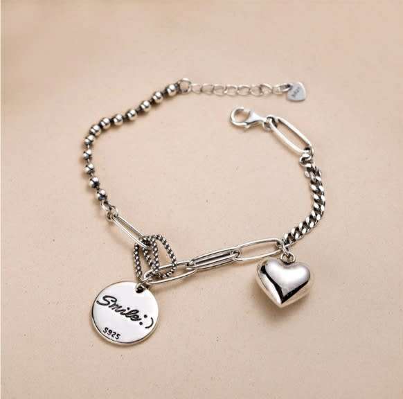 925 Silver Heart and Smile Bracelet