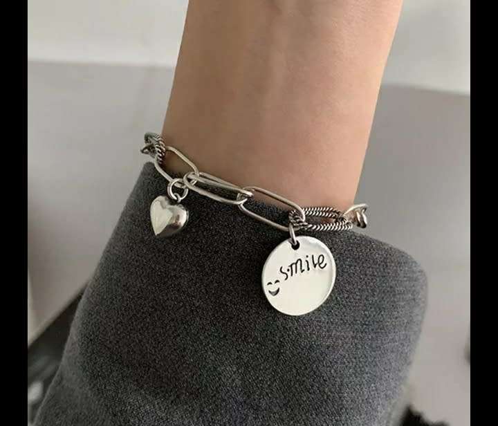 925 Silver Heart and Smile Bracelet