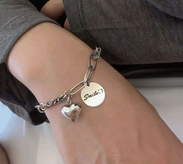 925 Silver Heart and Smile Bracelet