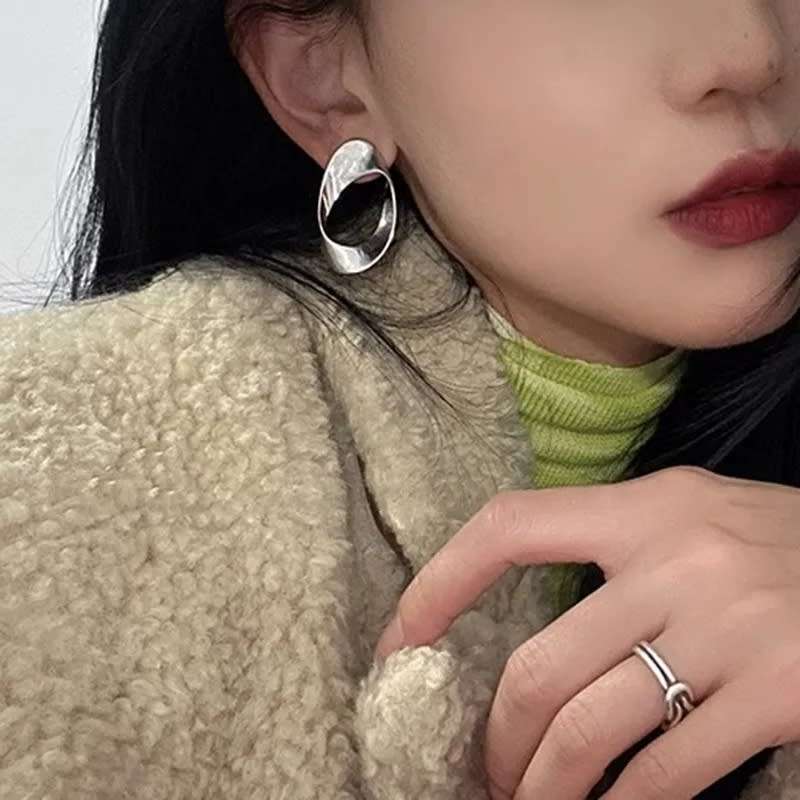 925 Silver Thick Oval Earrings