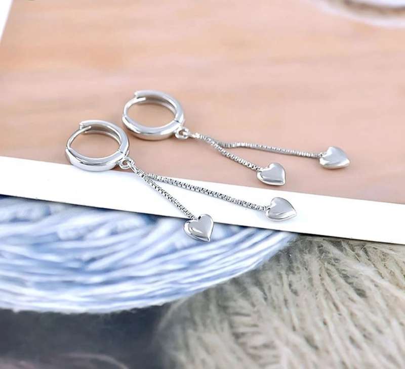 925 Silver Hanging Hearts Earrings