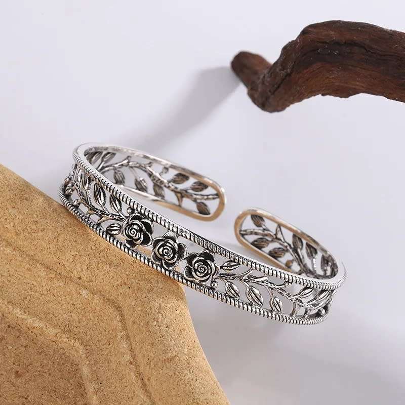 Vintage Rose Open Cuff Bangle