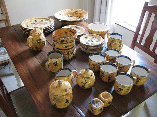 Handpainted Bushman 38 Piece Coffee and Dinner Set
