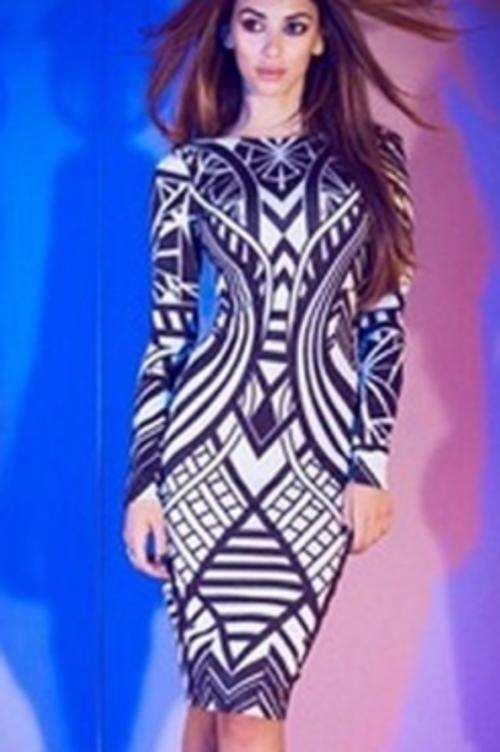 Blk and Wht Tribal Bodycon Dress