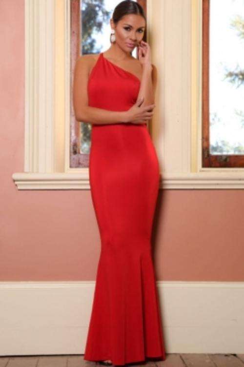 Red Low Back Evening Gown